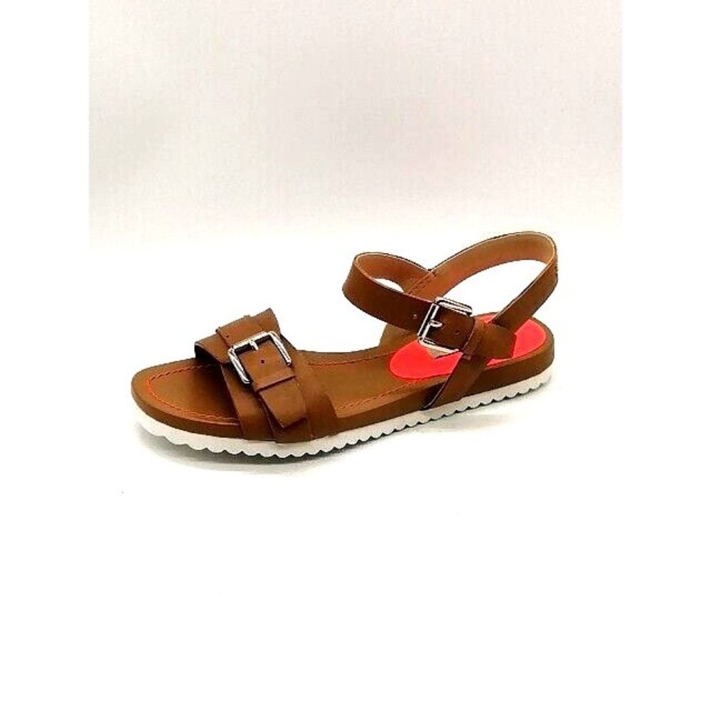 Isaac Mizrahi Womens Sandal Pamela Brown Leather Buckle Straps Flat Heel 6.5 NEW